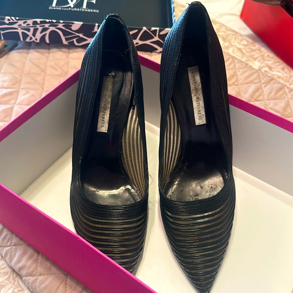 DVF black mesh heels